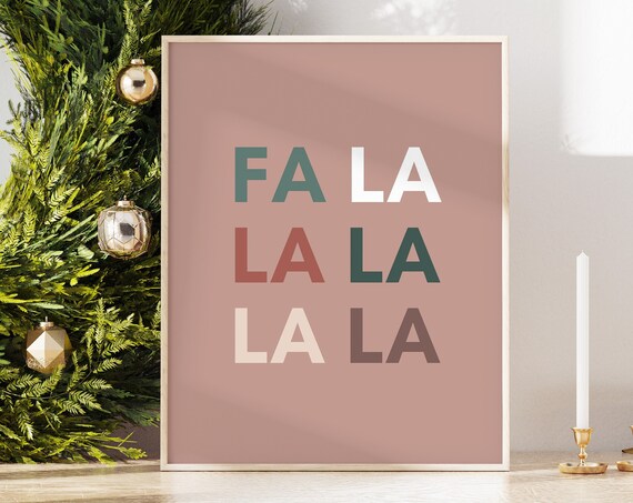 Fa La La Christmas Song Lyric Typography Holiday Blush Wall Art