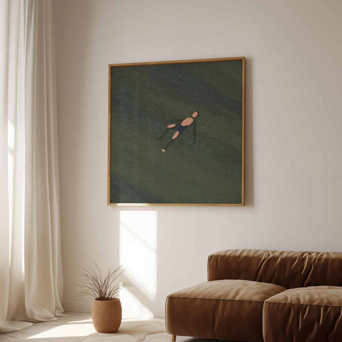 Man Floating Alone On Deep Green Water Minimalist Swim Art Poster - Image 4