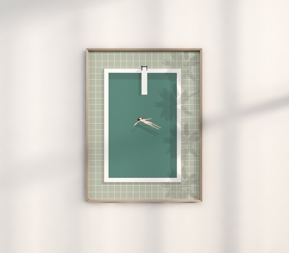 Girl Floating In Pool Aesthetic Beach Art Print