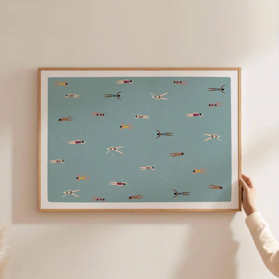 Tiny Women Swimming In Pool, Minimalist Art Print