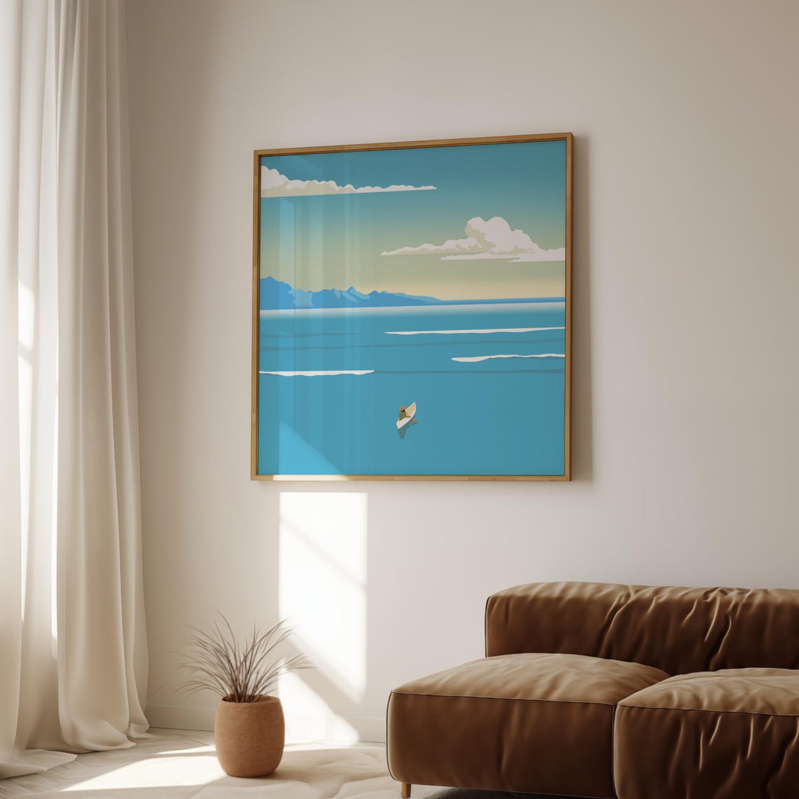 Surfer With Board Turquoise Ocean Island Minimalist Art Poster - Image 4