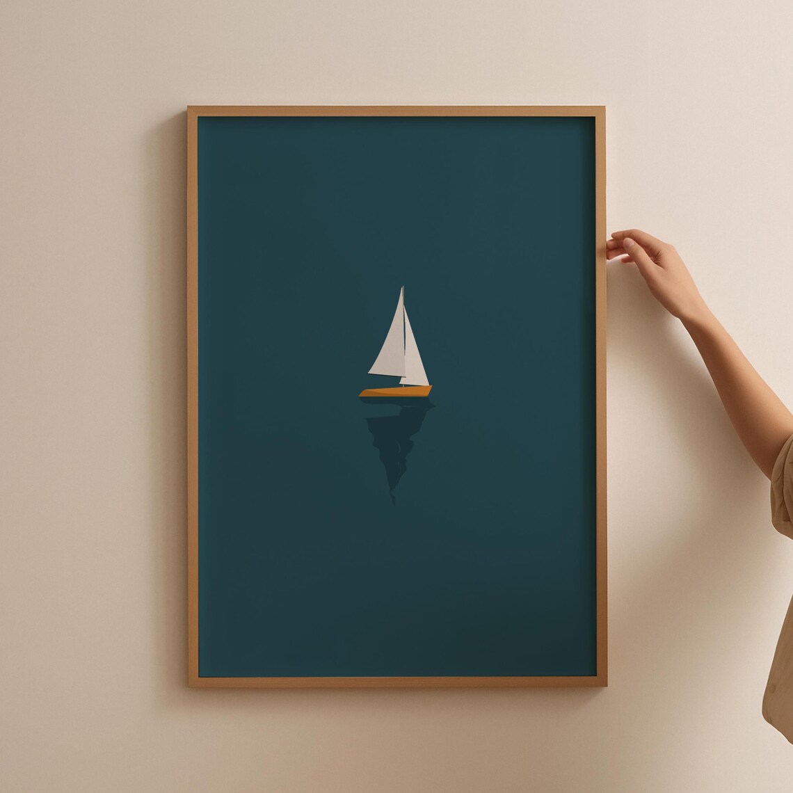 Tiny Sailboat Minimalist Ocean Poster, Nautical Decor