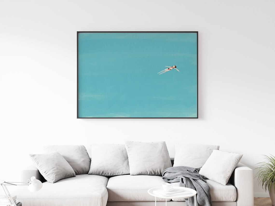 Girl Floating In Pool, Minimalist Beach House Art - Image 2