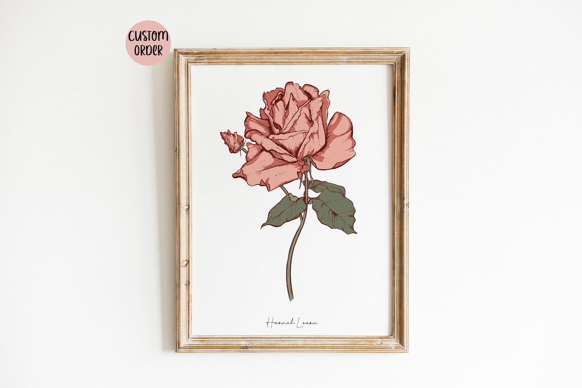 Family Birth Flower Art, Antique Nursery Wall Art
