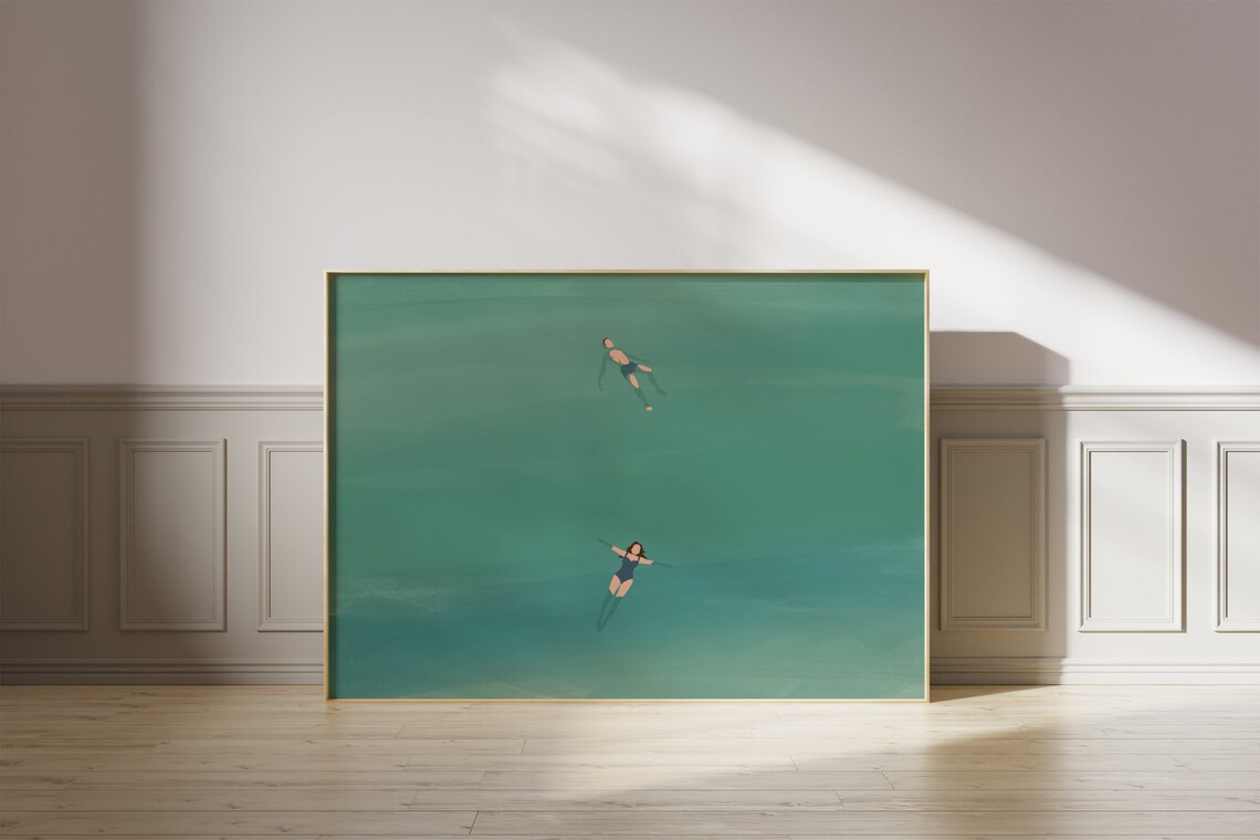 Man and Woman Floating in Water, Beach Poster - Image 4