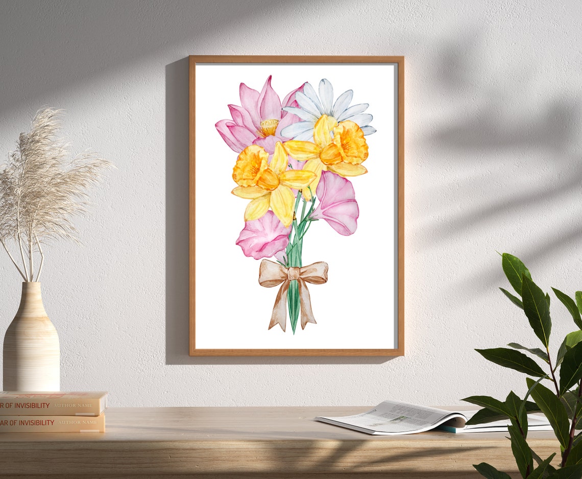 Our Family Nine Flower Watercolor Bouquet Bow Names Keepsake Poster - Image 4
