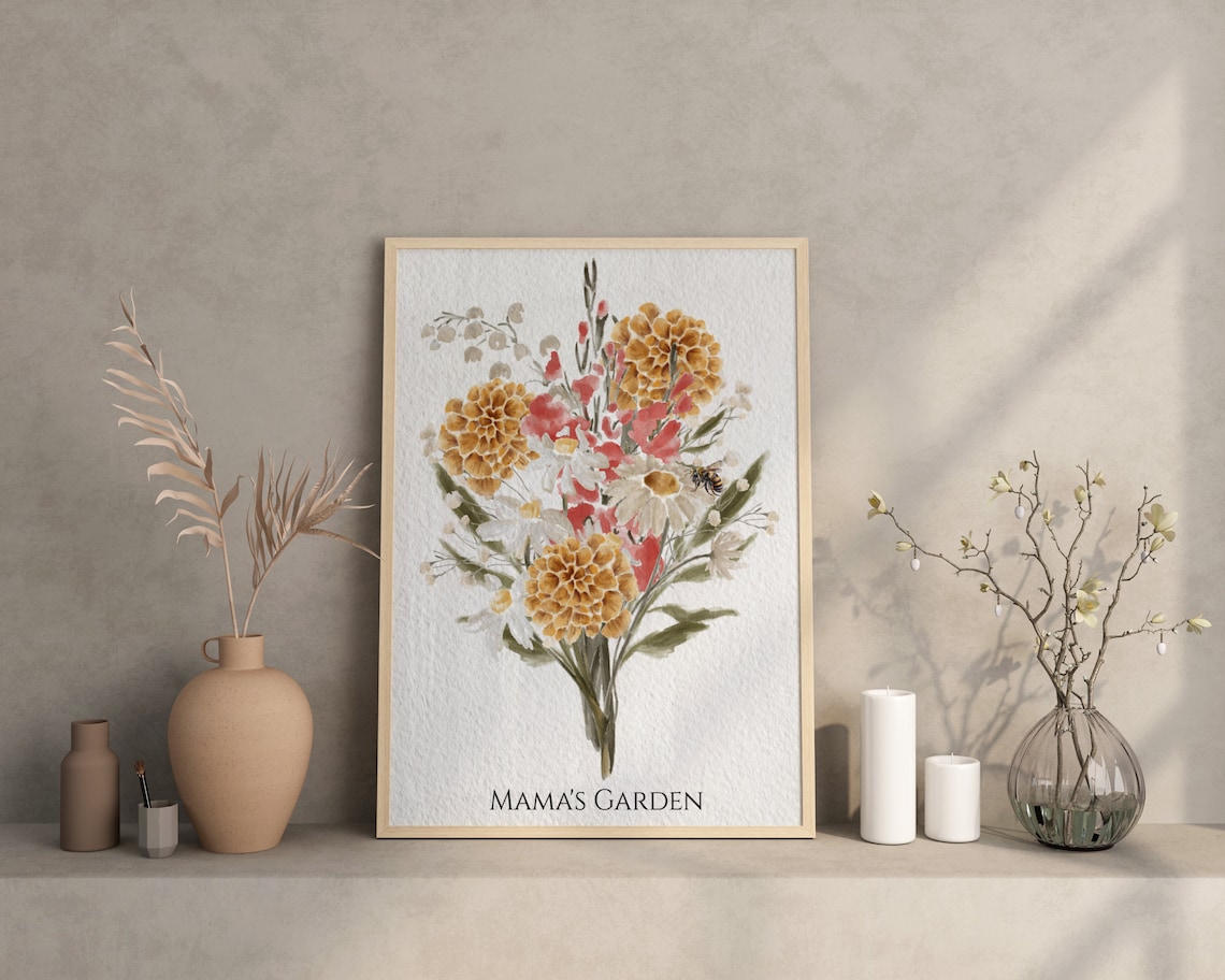 Family Birth Flower Bouquet Watercolor Art Print - Image 2