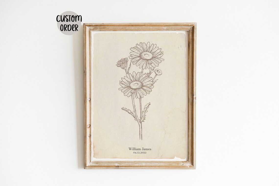 Family Birth Month Flower Custom Sepia Art Print
