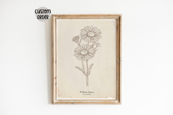 Family Birth Month Flower Custom Sepia Art Print
