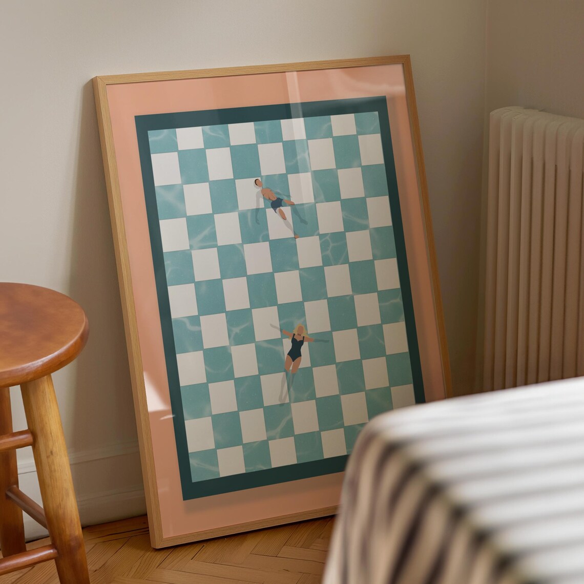 Retro Checkerboard Pool Summer Art Print - Image 4