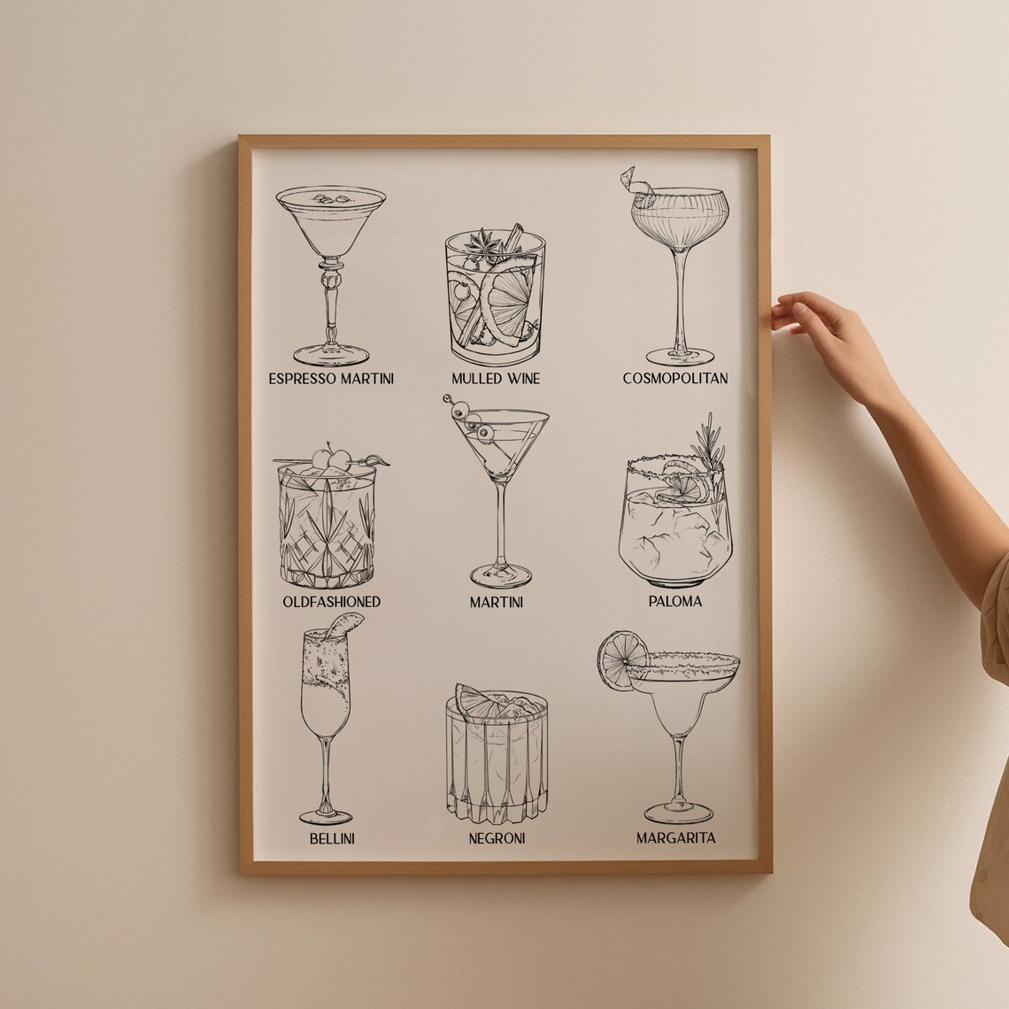 Minimalist Cocktail Line Art Poster, Modern Bar Decor