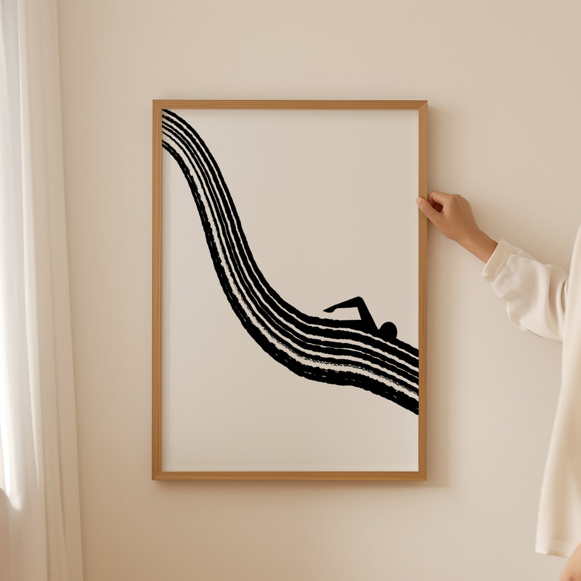Black And White Swimmer Brushstroke Wave Minimalist Art Poster