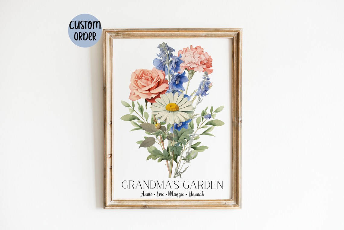 Grandmas Garden Watercolor Bouquet Rose Delphinium Daisy Poster