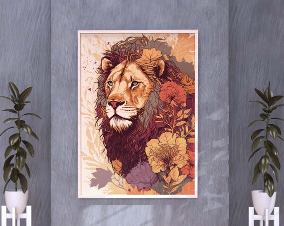 Lion Flowers Poster Safari Gift Lion Floral Print Jungle Cat Poster African Wildlife Art Gauguin