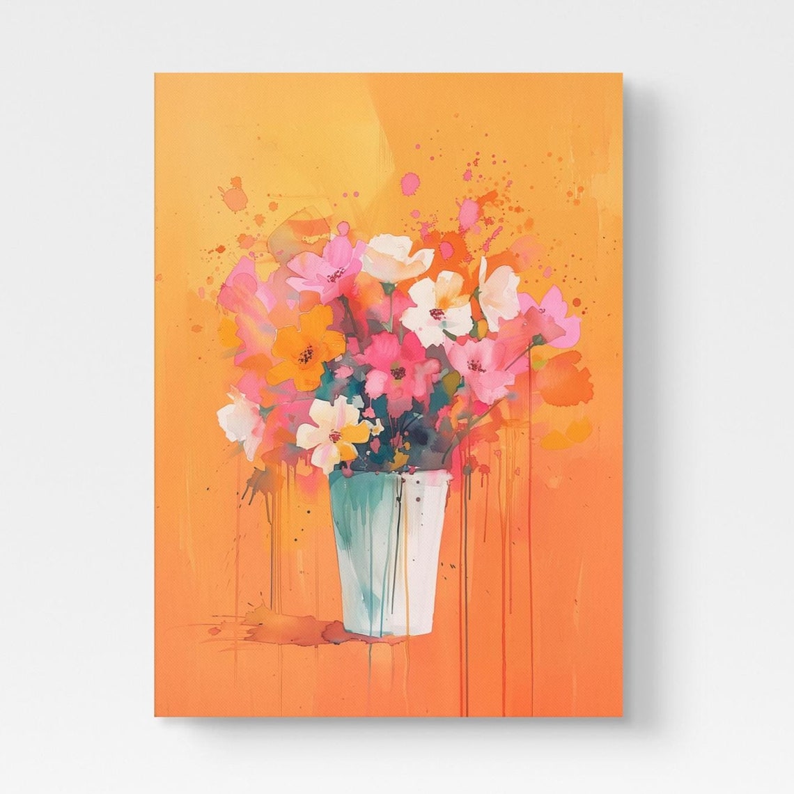 Bold Floral Still Life Print Unframed Abstract Expressionism Artwork With Pink Orange Blossoms Vibrant Modern Wall Art Decor