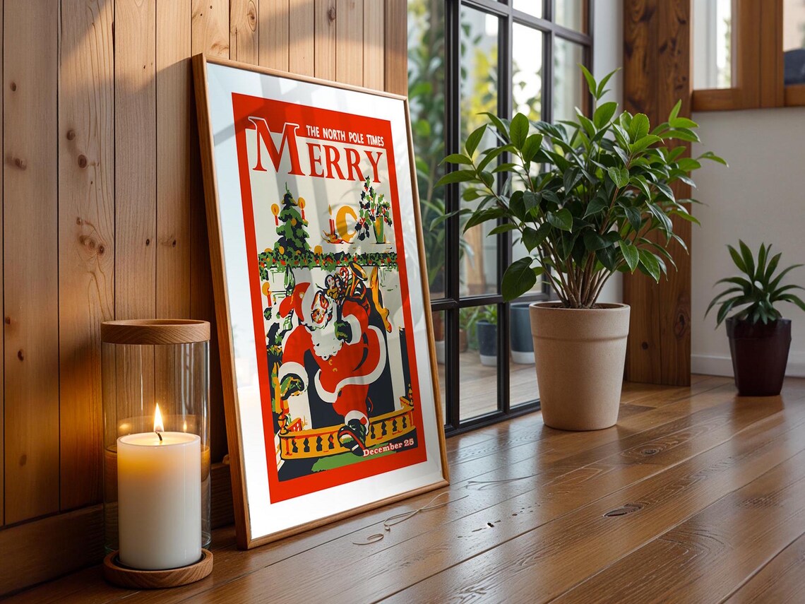 Retro Christmas North Pole Art Print, Holiday Decor - Image 2