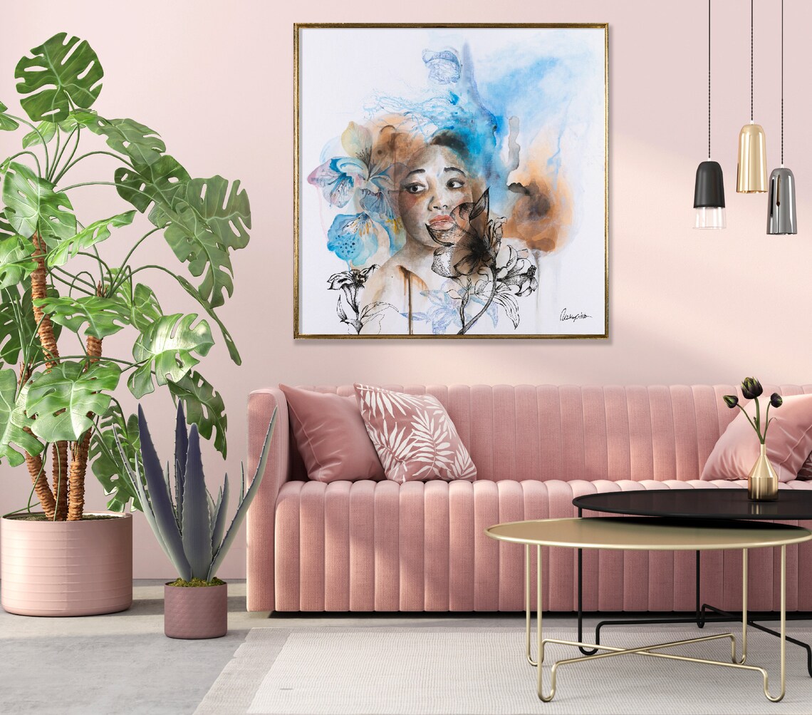 Liz Kapiloto Original Painting On Black Art Large Wall Art Living Room African Abstract Wall Art Brown And Blue Wall Art Original - Image 2