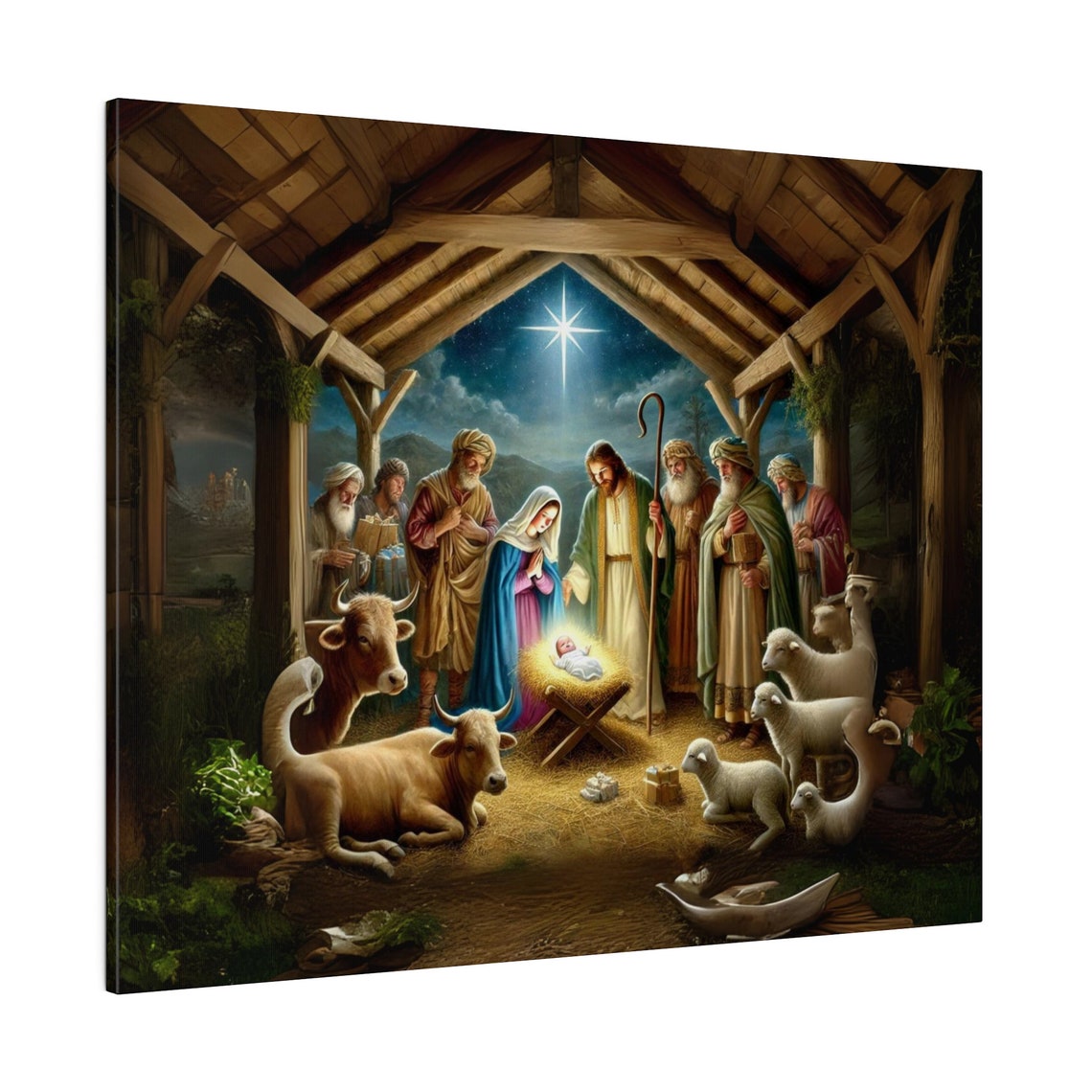 The Nativity Baby Jesus Manger Under The Star Christmas Poster