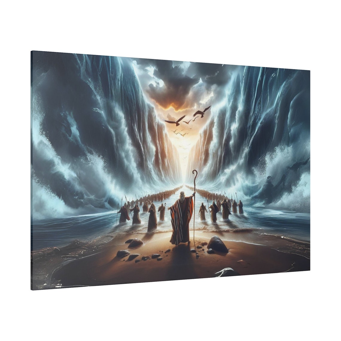 Epic Dawn Moses Crossing The Parted Red Sea Miracle Art Poster