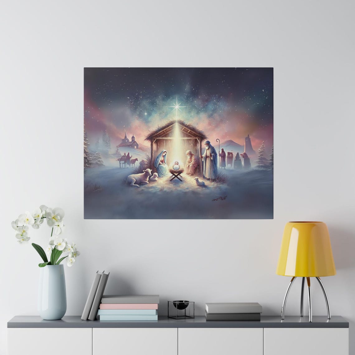 Snowy Holy Nativity Scene With Baby Jesus Christmas Night Poster - Image 4