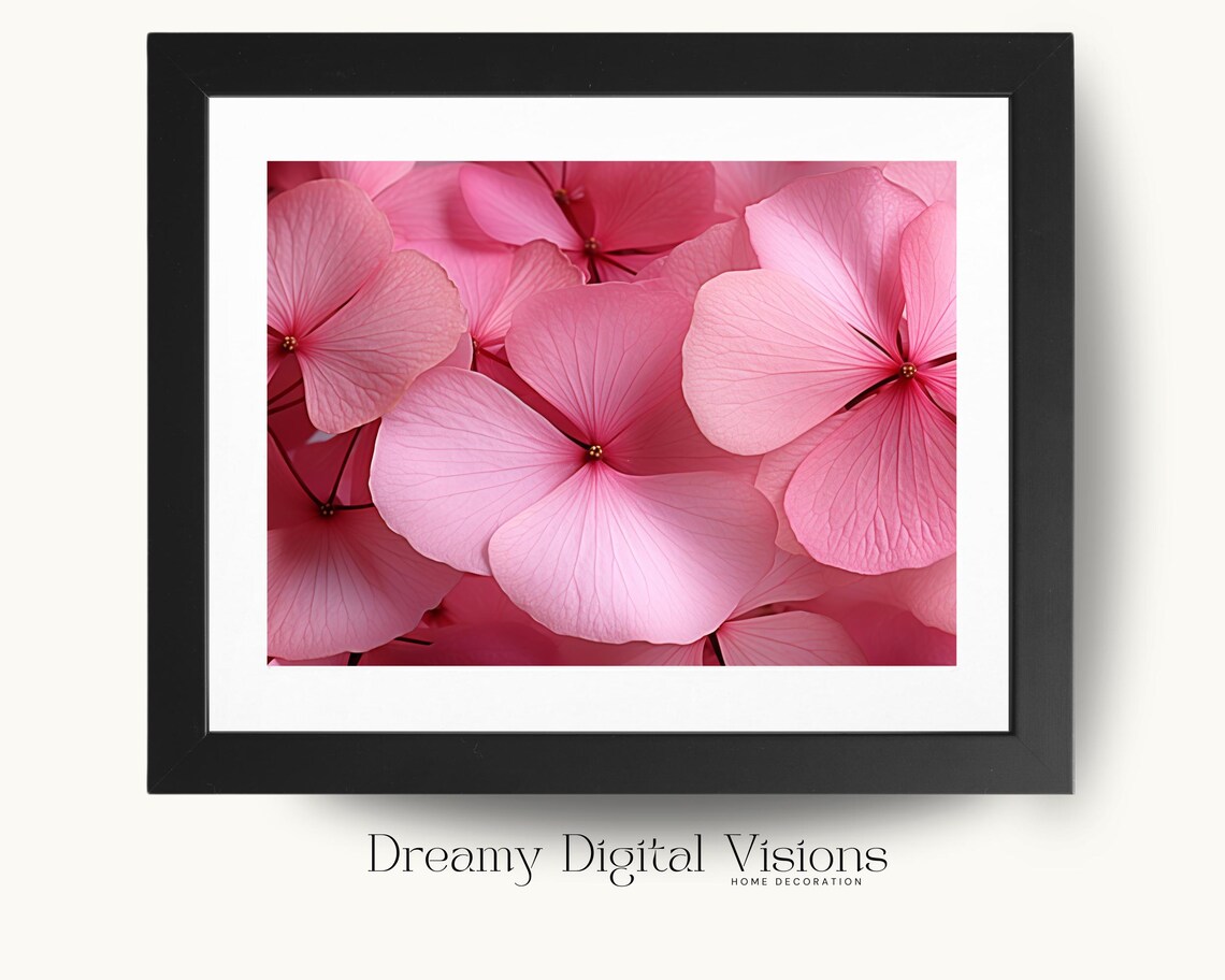 Soft Pink Hydrangea Flower Close Up Botanical Bedroom Art Print