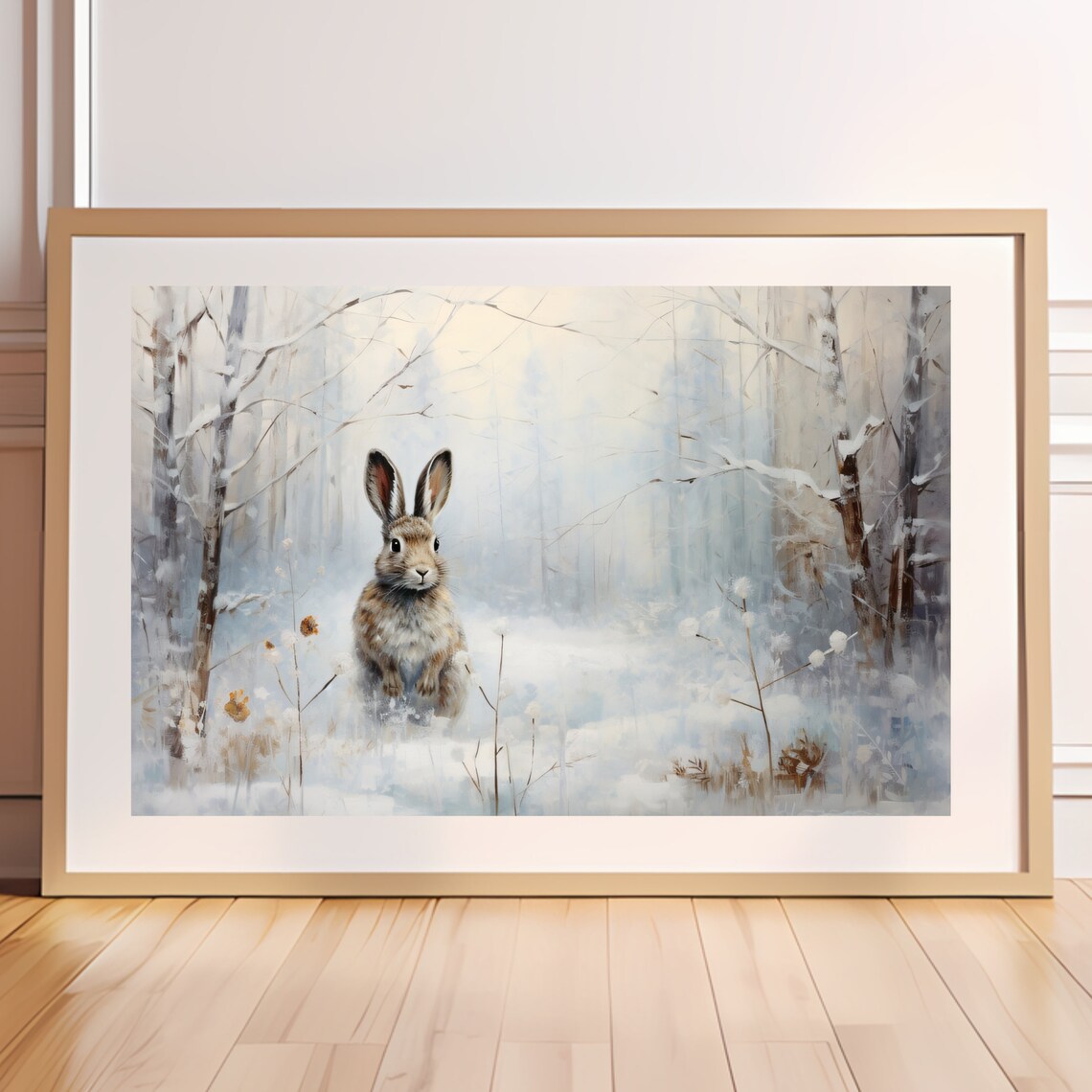 Cute Rabbit in a Snowy Forest Watercolor Winter Animal Poster - Image 3