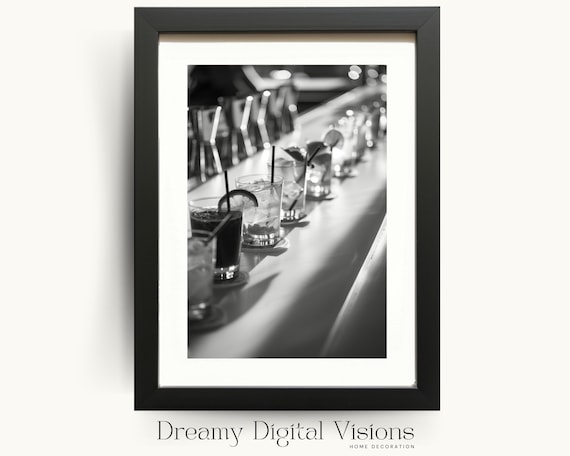 Cocktail Row Bar Poster Black And White Drinks Photo Home Wall Decor For Parties