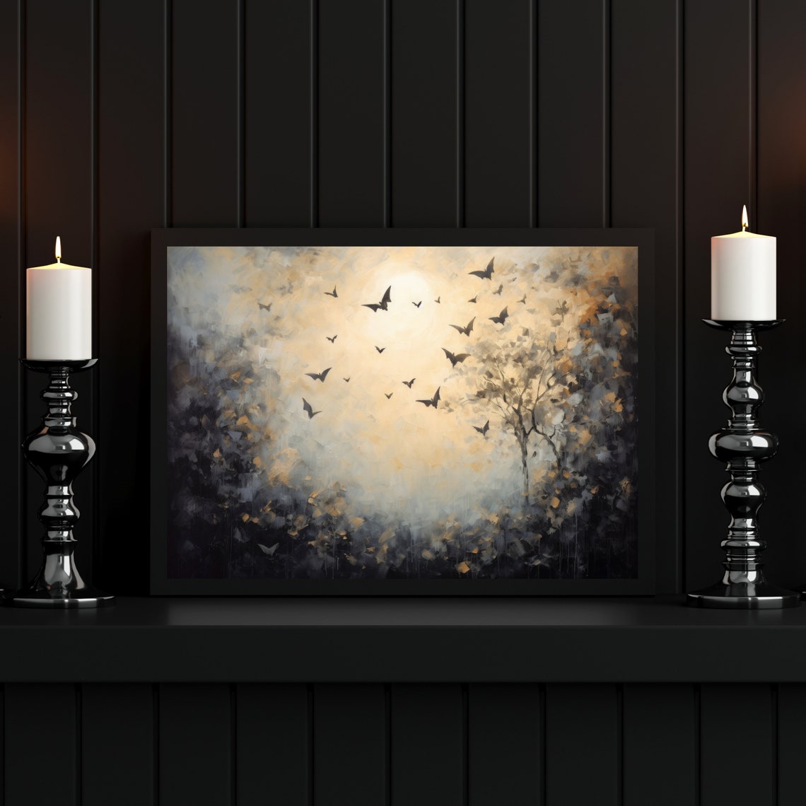 Spooky Bats Misty Moonlit Forest Halloween Dark Academia Poster - Image 3