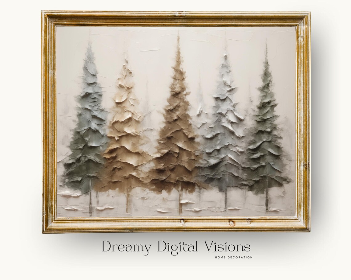 Primitive Christmas Trees Art Print, Rustic Holiday Decor