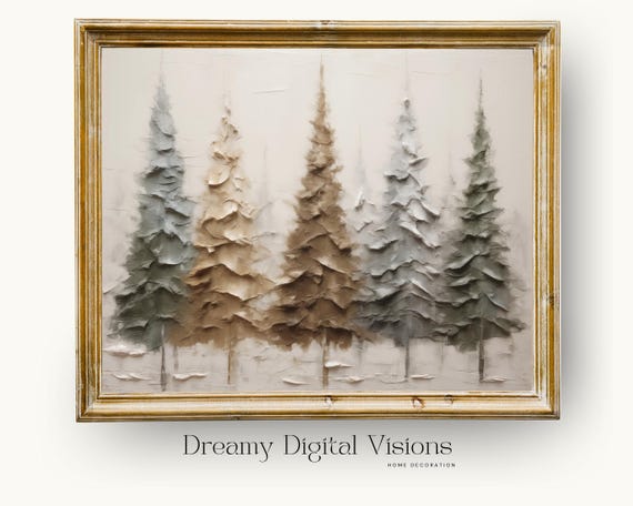 Primitive Christmas Trees Art Print, Rustic Holiday Decor