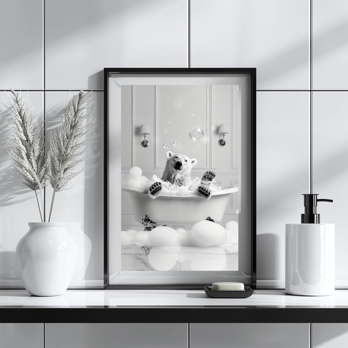 Cute Polar Bear Taking A Bath Funny Bathroom Print Animal In Bathtub Print Gift For Animal Lovers Bathroom Decor - Image 3