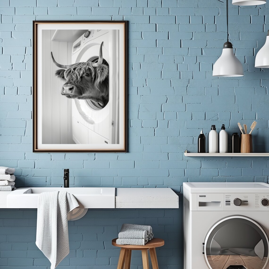 Highland Cow In Washing Machine Laundry Room Print - Image 3