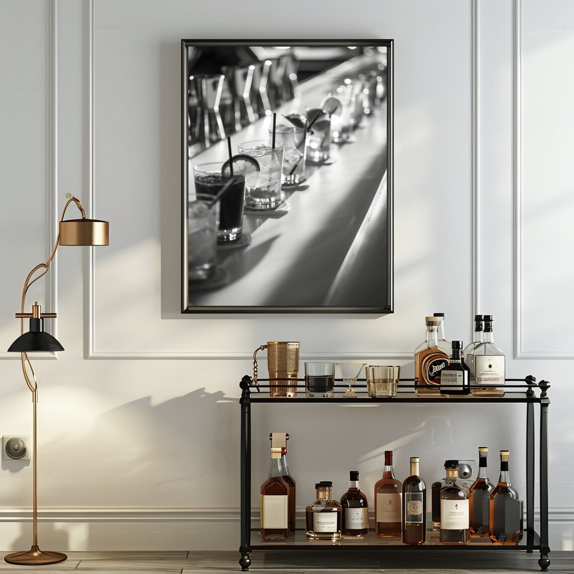 Cocktail Row Bar Poster Black And White Drinks Photo Home Wall Decor For Parties - Image 2