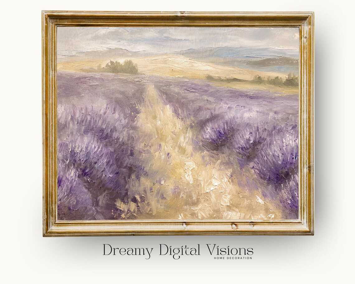 Lavender Fields Oil Painting Rustic Farmhouse Landscape Poster