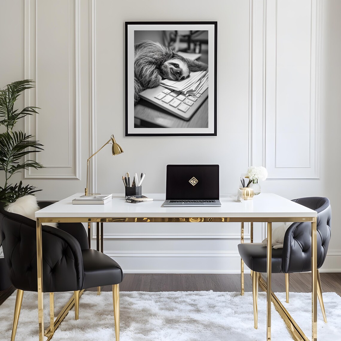 Funny Sloth Asleep On Keyboard Home Office Print - Image 3