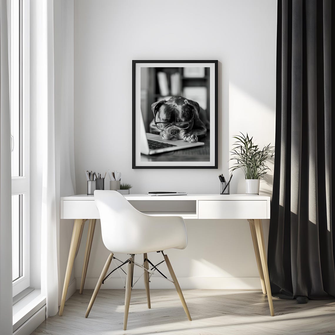 Pug Dog With Glasses Asleep on Laptop Cute Funny Office Poster - Image 2