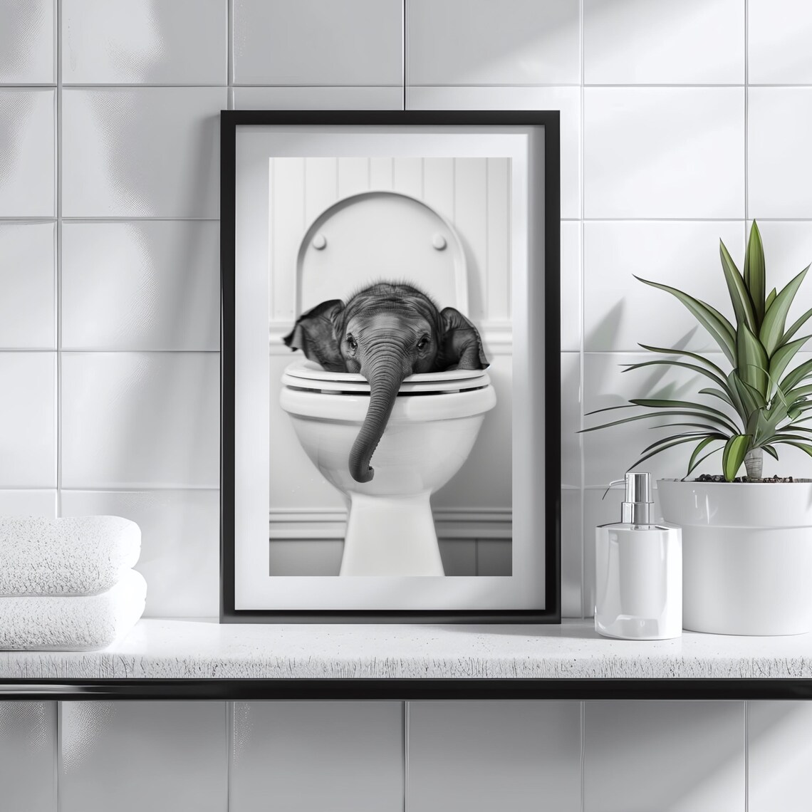 Baby Elephant Peeking Out of Toilet Funny Bathroom Photo Poster - Image 2
