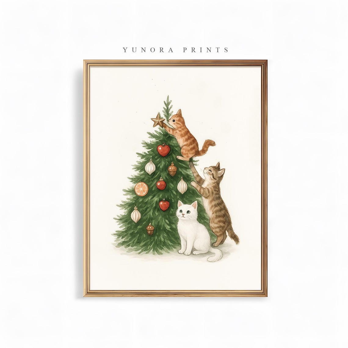 Three Kittens Christmas Tree Playful Cats Holiday Ornament Wall Print