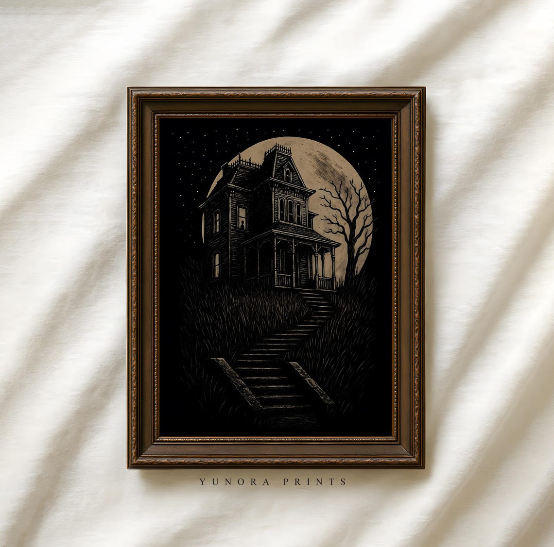 Haunted Victorian House Before Full Moon Dark Gothic Art Poster