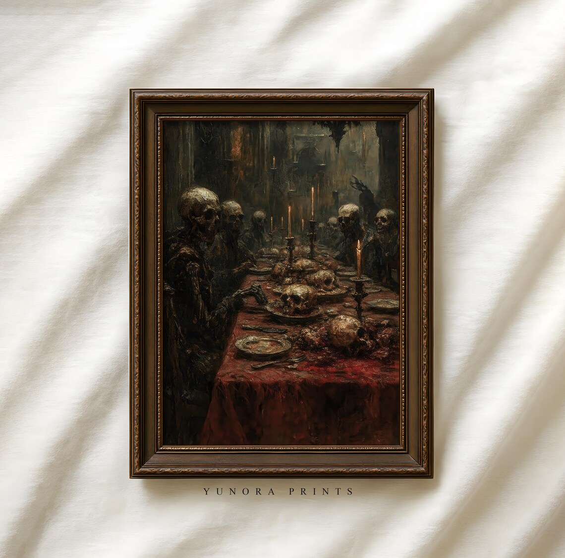 Haunted Skeleton Feast Dark Gothic Halloween Spooky Dining Horror Art