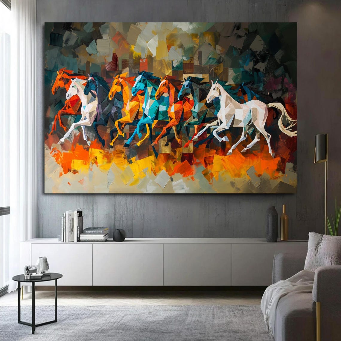 Cubist Geometric Running Horses Herd Abstract Modern Art Poster - Image 2