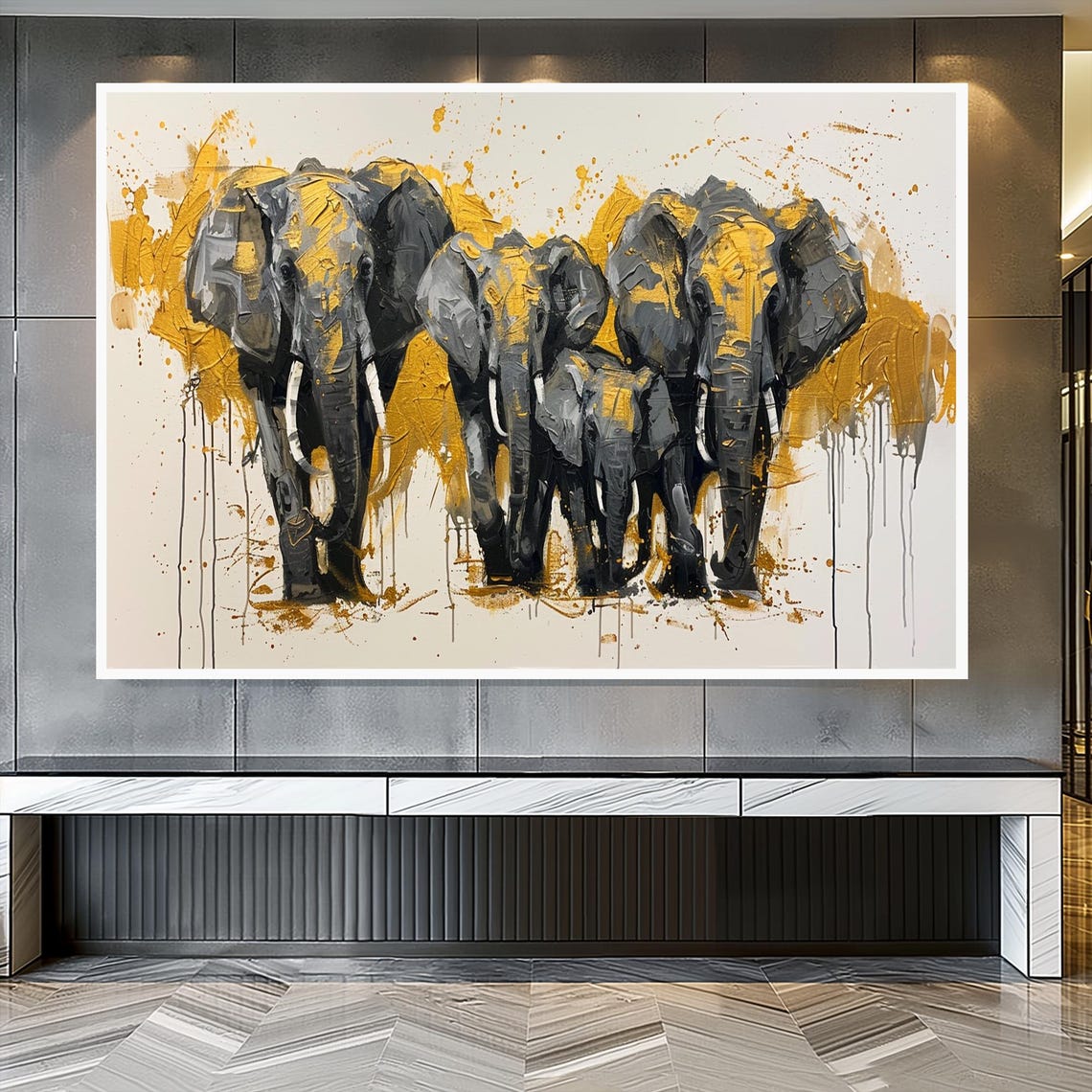 Elephant Herd Gold Splash Abstract Safari Wildlife Animal Art Poster - Image 3