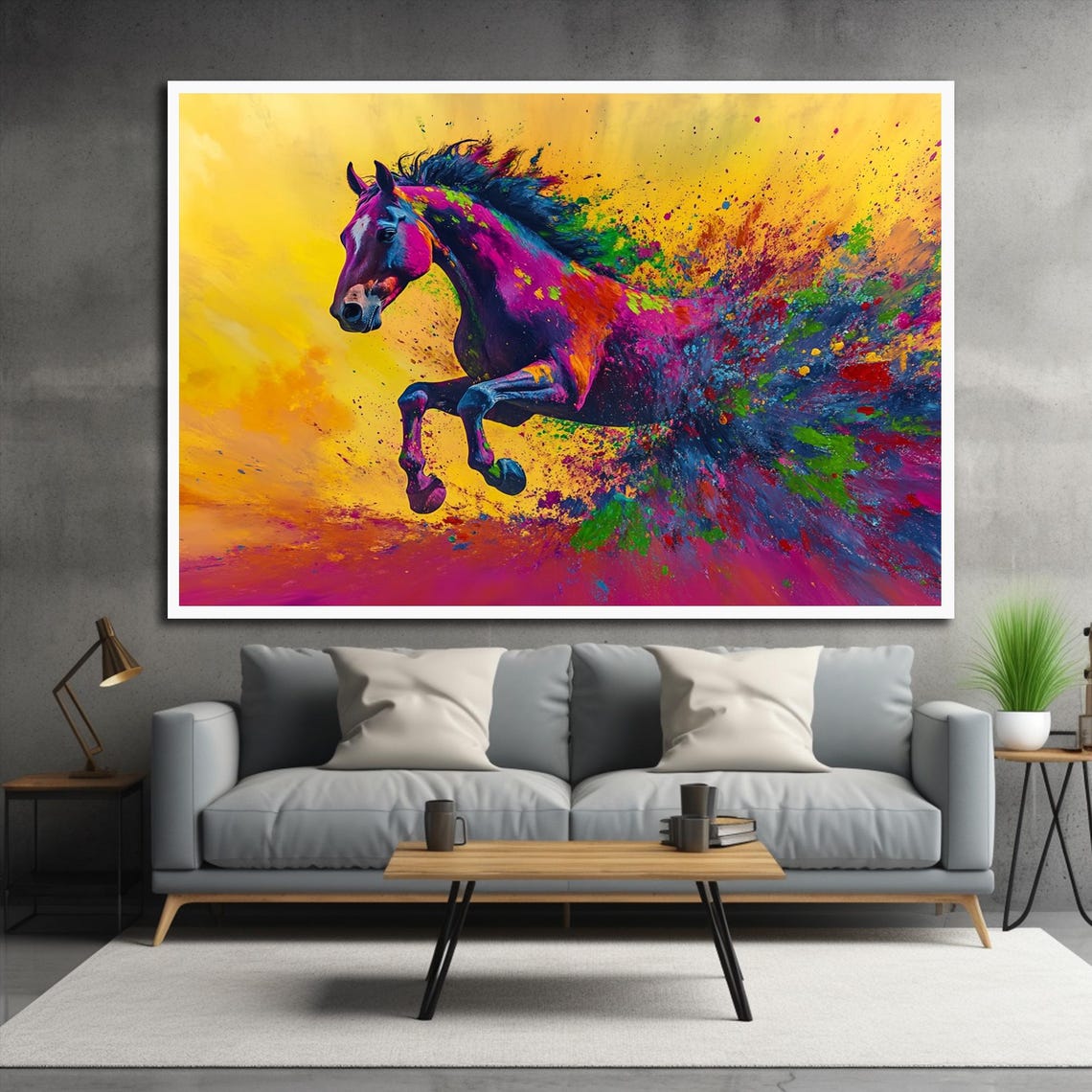 Rainbow Running Horse Paint Splatter Gold Background Pop Art Poster - Image 2