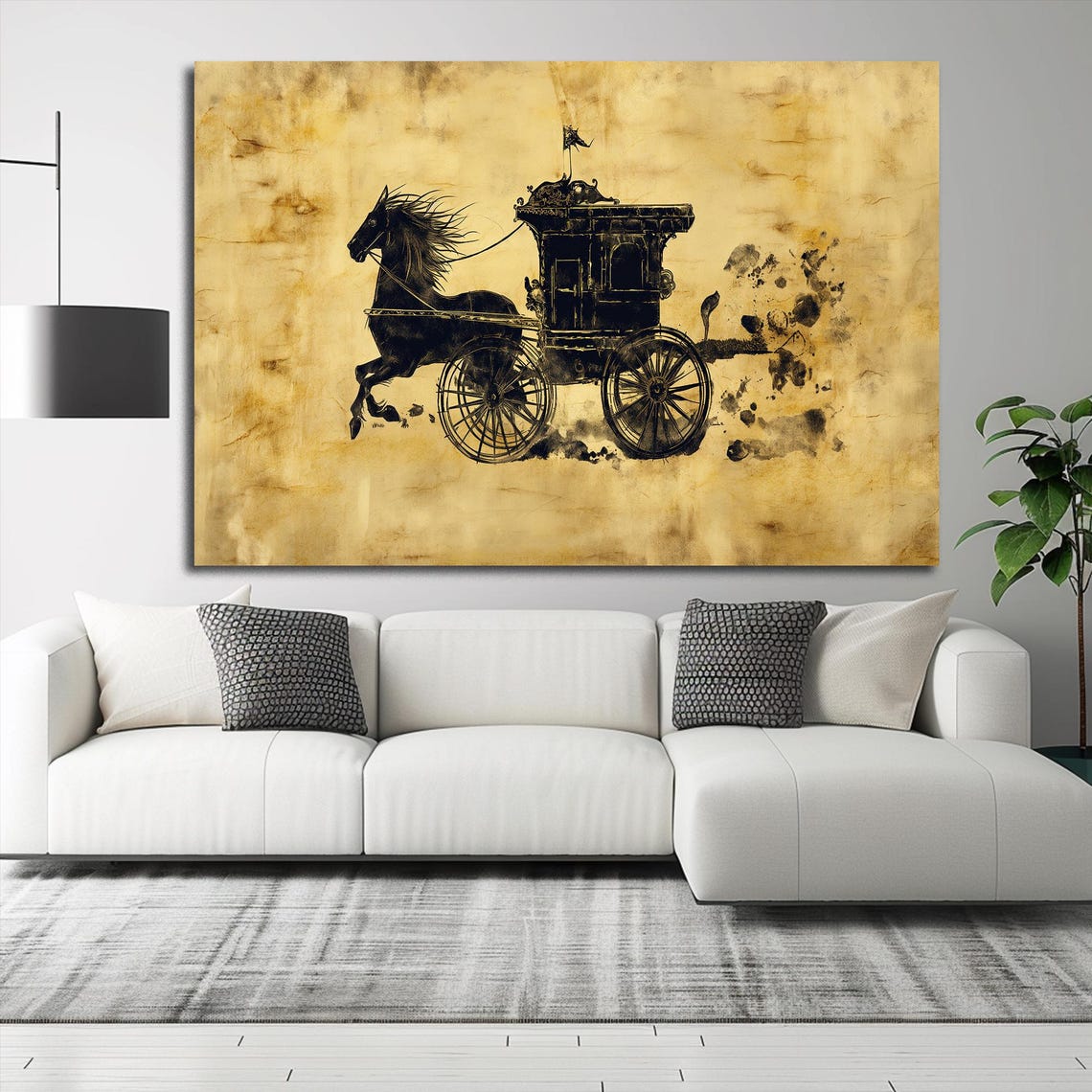 Medieval Horse Carriage Black Ink Antique Silhouette Art Print - Image 2