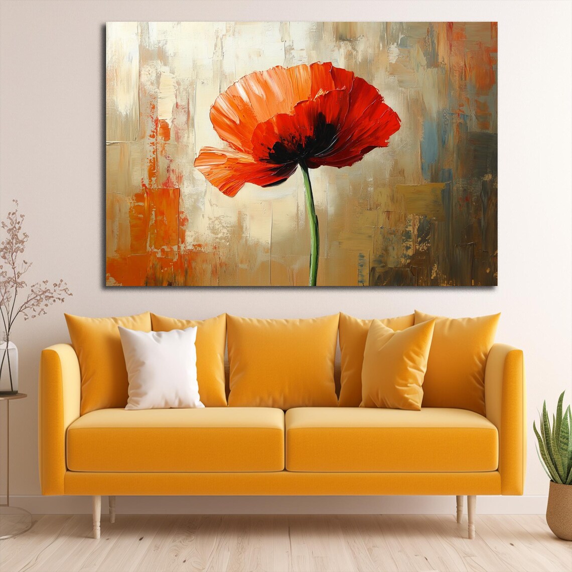 Red Poppy Flower Oil Painting, Modern Floral Art - Image 2