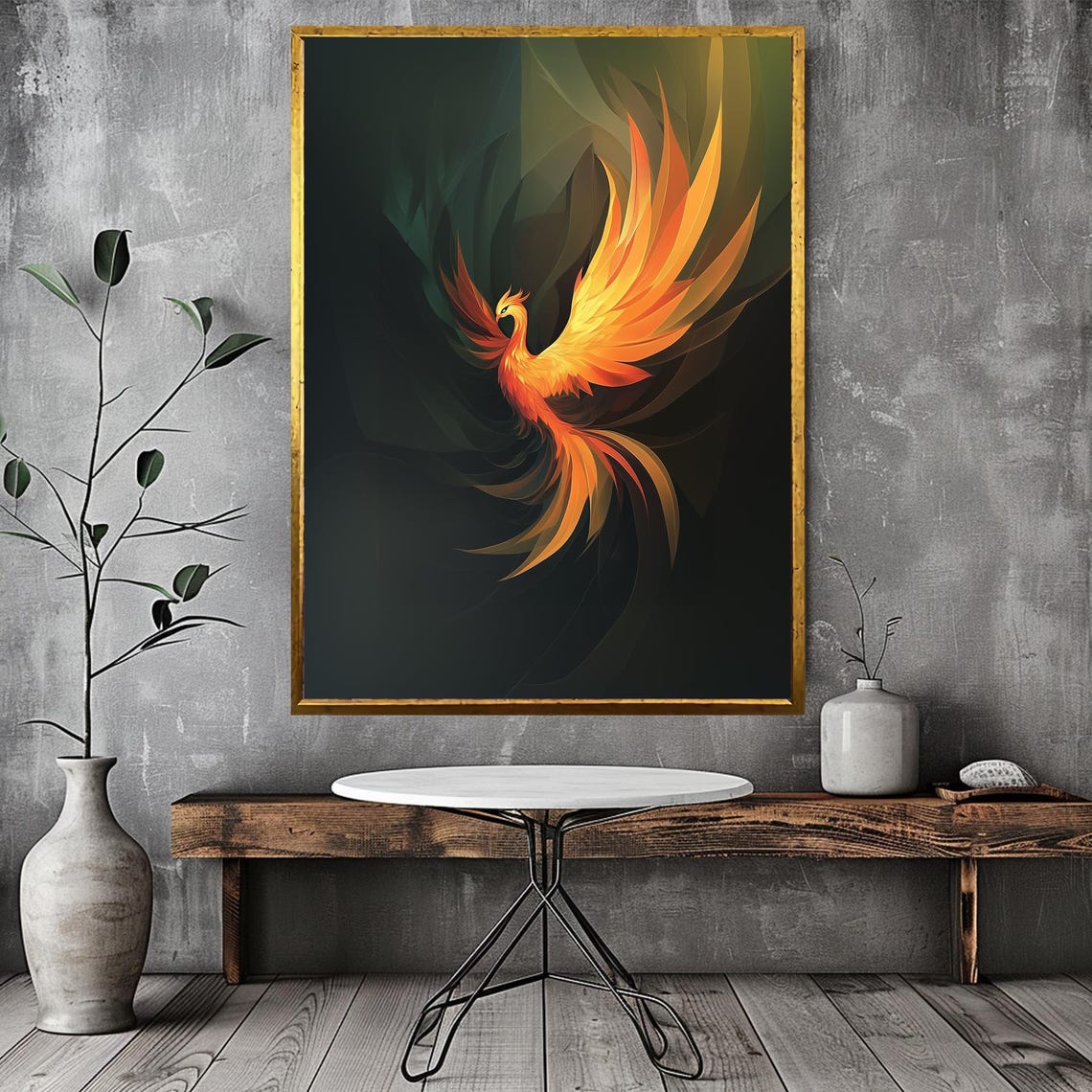 Fiery Phoenix Rising Mythical Firebird Abstract Flame Art Poster - Image 3