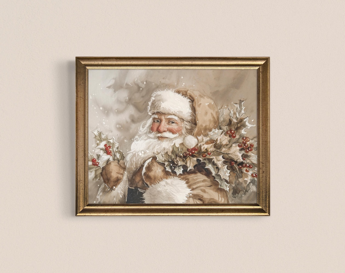 Vintage Rustic Modern Santa Claus Art Print - Image 2