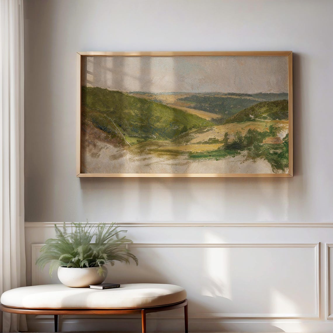 Misty Green Rolling Hills Vintage Countryside Landscape Poster - Image 3