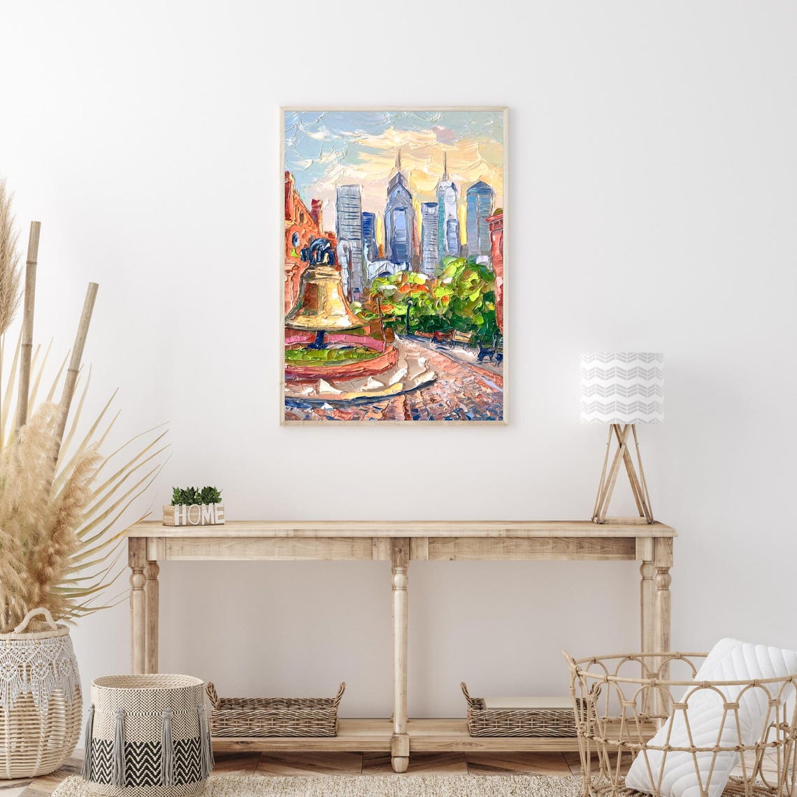 Philadelphia Liberty Bell Downtown Skyline Golden Hour Oil Art Poster - Image 3