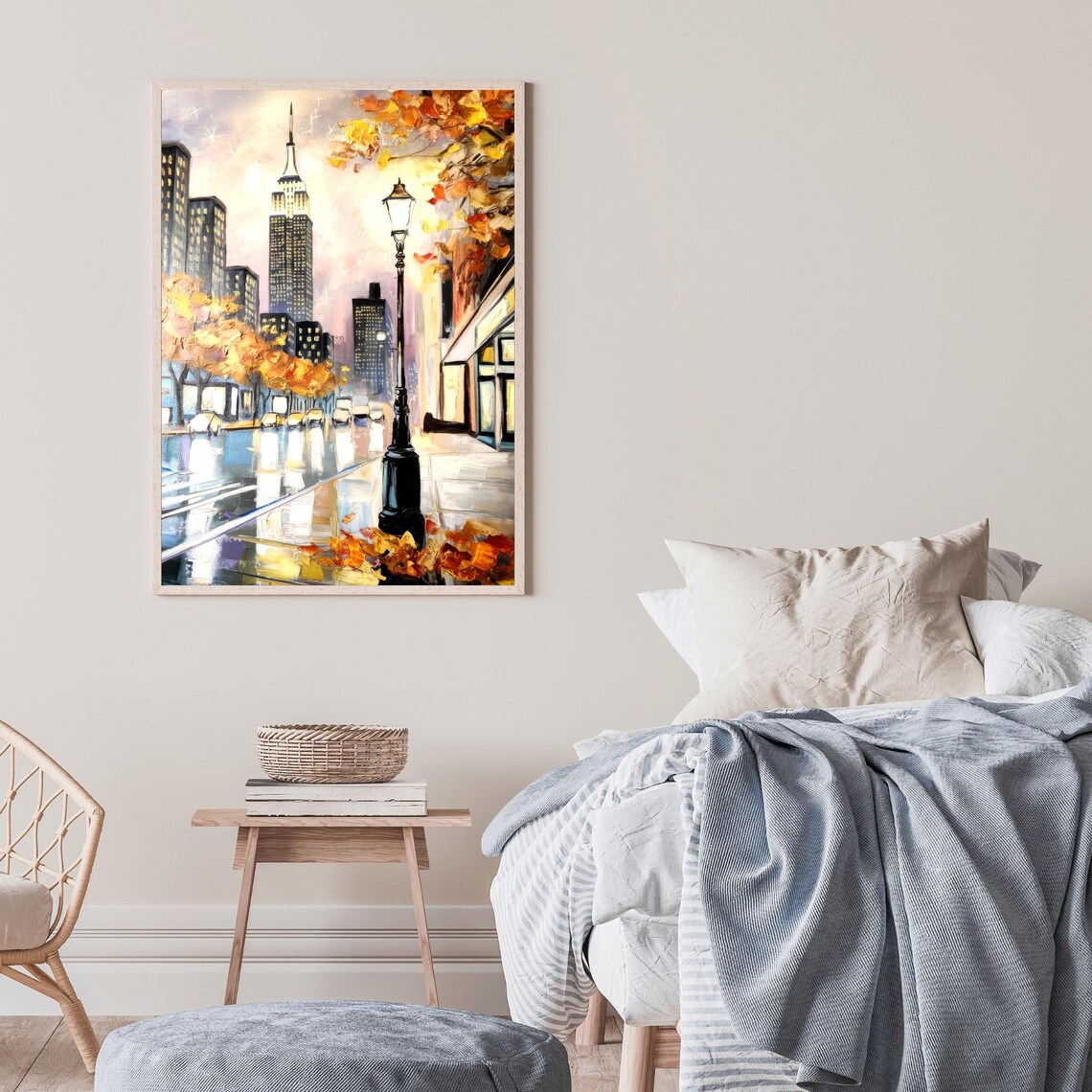 New York City Autumn Empire State Building Rainy Street Painting Poster - Image 2